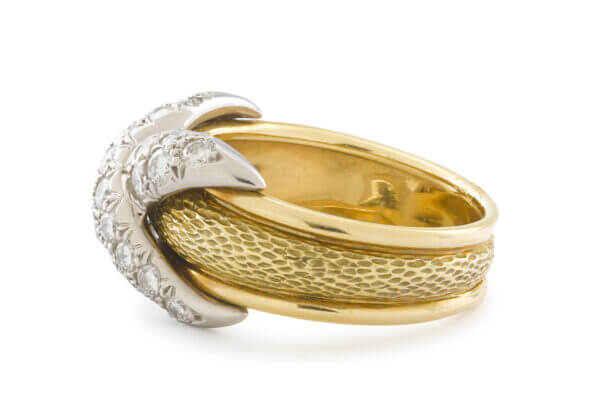Tiffany & Co. by Schlumberger 18 Karat Yellow Gold with Diamond Set Platinum 'X" Ring side view
