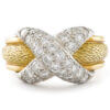 Tiffany & Co. by Schlumberger 18 Karat Yellow Gold with Diamond Set Platinum 'X" Ring Front view