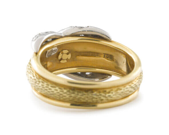 Tiffany & Co. by Schlumberger 18 Karat Yellow Gold with Diamond Set Platinum 'X" Ring back view