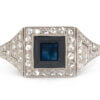 Platinum Art Deco Style Square Emerald Cut Sapphire and Diamond Ring