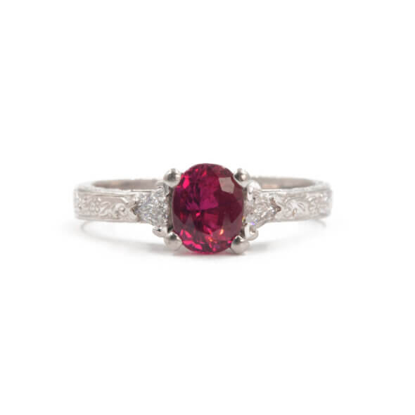 Platinum 1.25 Carat Oval Pink Sapphire | Diamond Ring Front View