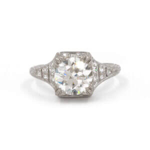 Platinum Art Deco 1.90 Carat Old European Cut Diamond Engagement Ring