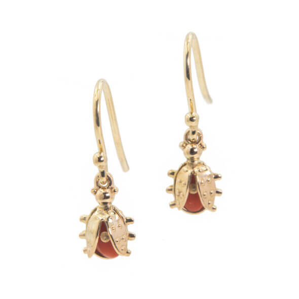 Victorian Gold Ladybug Dangle Earrings