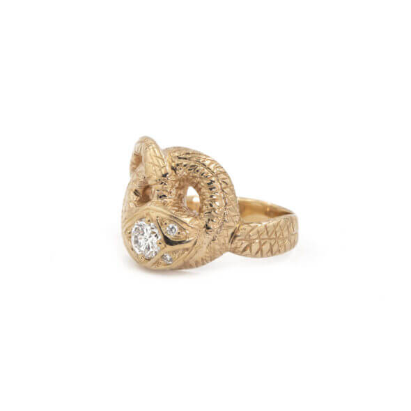 Snake Ring with Diamond Head and Eyes left side