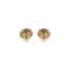 14 Karat Yellow Gold Emerald Cabochon | Diamond Halo Stud Earrings back view
