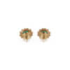 14 Karat Yellow Gold Emerald Cabochon | Diamond Halo Stud Earrings back view