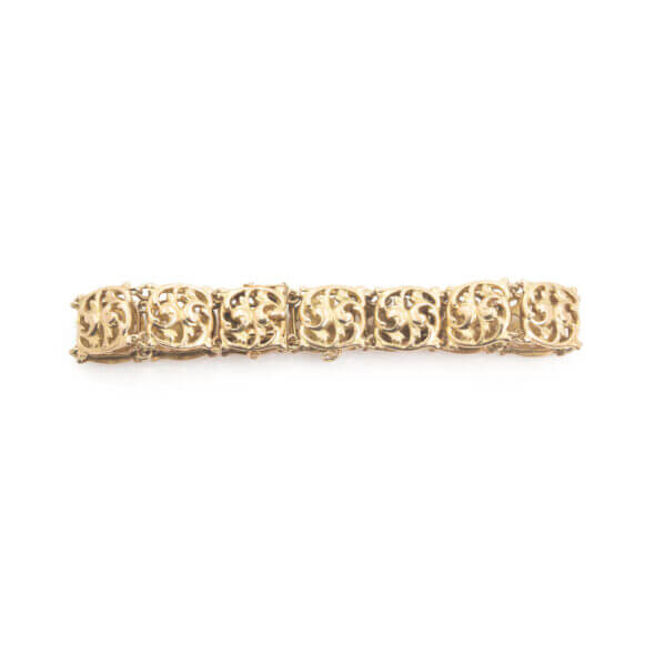 14 Karat Yellow and Rose Gold Flat Planel Art Nouveau Bracelet