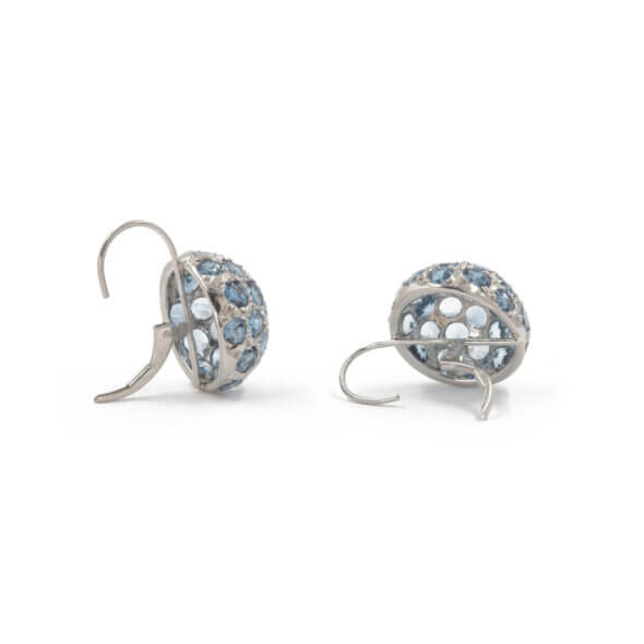 Platinum Aquamarine Dome Disco Ball Earrings