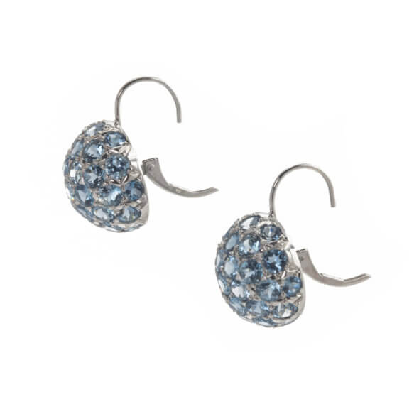 Platinum Aquamarine Dome Disco Ball Earrings