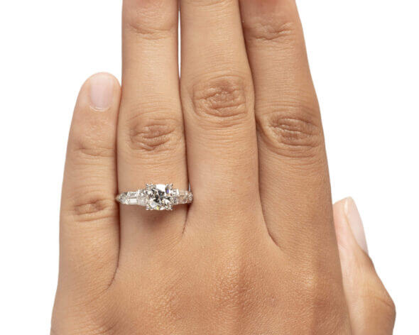 Platinum Art Deco Diamond Engagement Ring Set With A .75 Carat Old European Cut Center Diamond