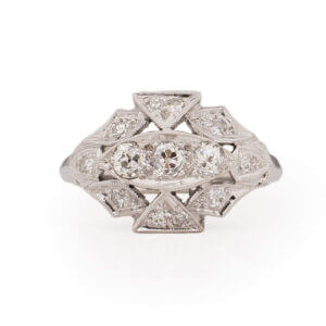 14 Karat White Gold Art Deco Geometric Diamond Ring