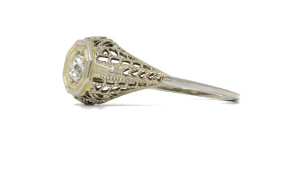 Vintage 14 Karat White Gold, .20 Carat Diamond Filigree Ring