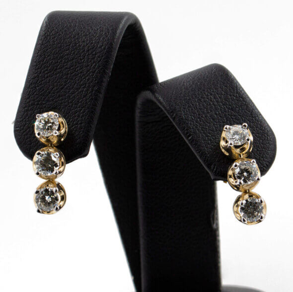 14 Karat Yellow Gold Diamond Earrings