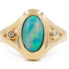 14 Karat yellow gold bezel set Opal Ring with diamond accents front view