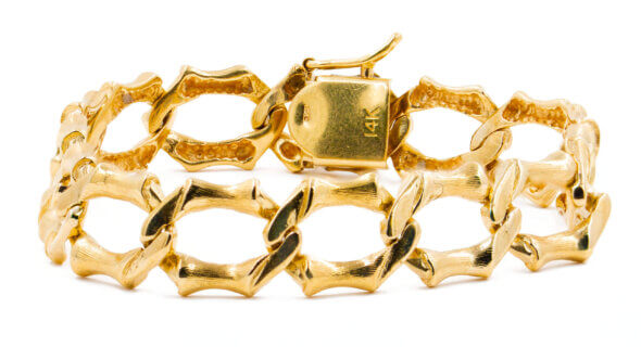 14 Karat Yellow Gold Bamboo style Link Bracelet