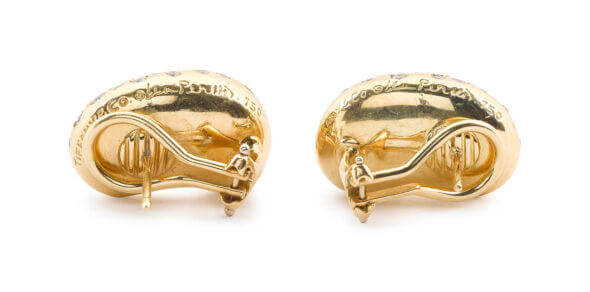 18 Karat Yellow Gold Diamond Bean Earrings by Tiffany & Co. | Elsa Peretti back view