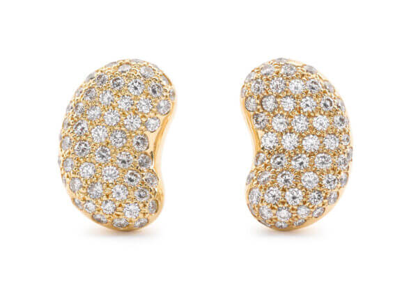 18 Karat Yellow Gold Diamond Bean Earrings by Tiffany & Co. | Elsa Peretti front view