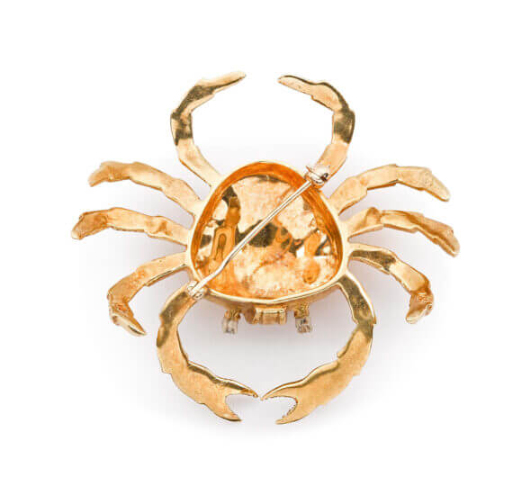 18 Karat Yellow Gold Large Crab Brooch with Diamond Eyes