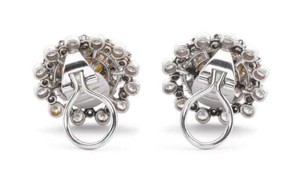 Platinum, Pearl, and Diamond Cluster Earrings