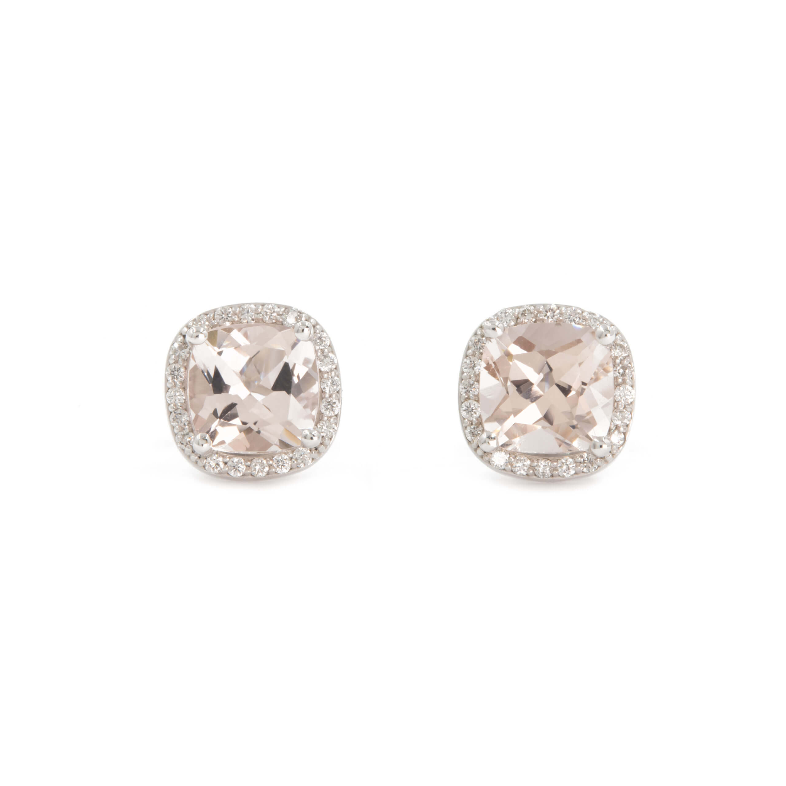 14 Karat White Gold Morganite and Diamond Halo Earrings Lippa s Jewelry