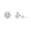 14 Karat White Gold Morganite and Diamond Halo Earrings front and side view