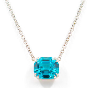 One of a Kind,  4.55 Carat Ocean Colored Zircon Pendant Set in 18 Karat White Gold