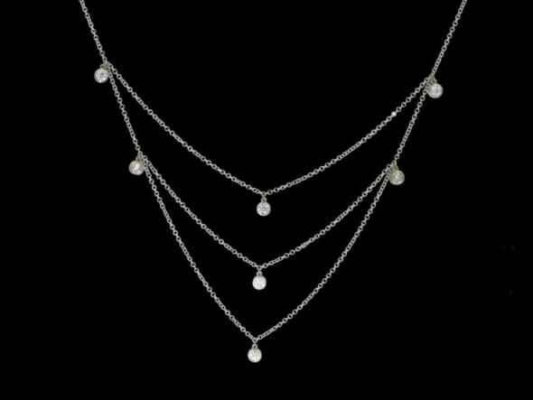 18 Karat White Gold 3 Tier Diamond Necklace black background