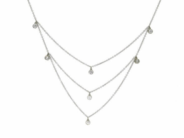 18 Karat White Gold 3 Tier Diamond Necklace front view