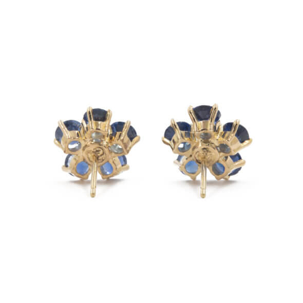 14 Karat Yellow Gold Round Sapphire | Diamond Earrings