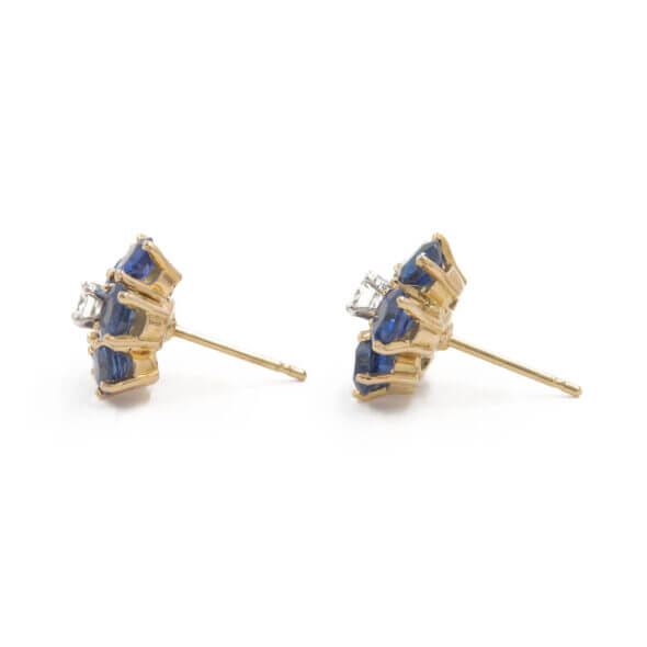 14 Karat Yellow Gold Round Sapphire | Diamond Earrings