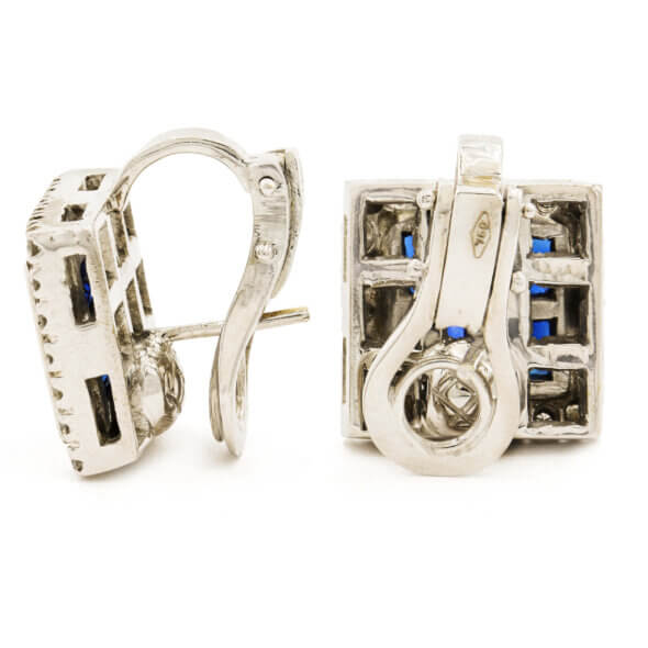 18 Karat White Gold 8 Sapphire | 48 Diamond Square Earrings