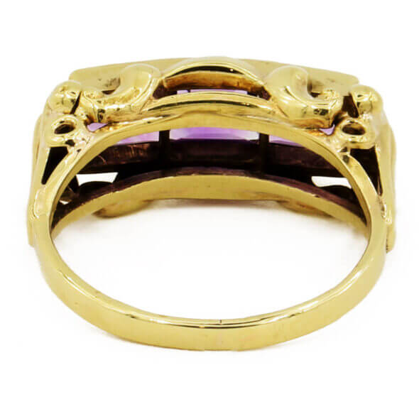 10 Karat Yellow Gold 3 Square Amethyst Antique Ring