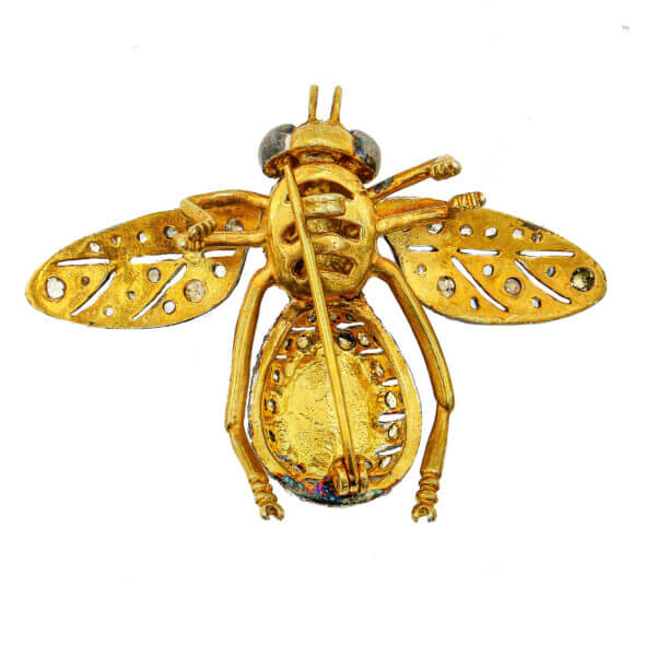 Silver | Gold Plated Opal and Sapphire and Diamond Bee Brooch bottom