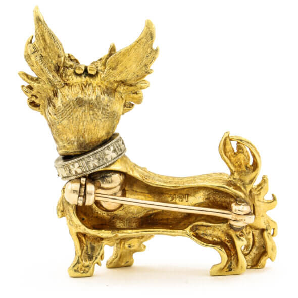 18 Karat Yellow Gold Yorkie | Diamond Brooch