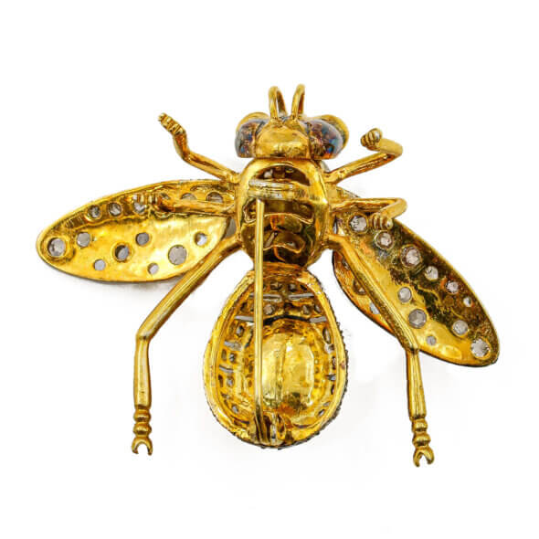 Silver | Gold Plated Opal and Sapphire and Diamond Bee Brooch bottom