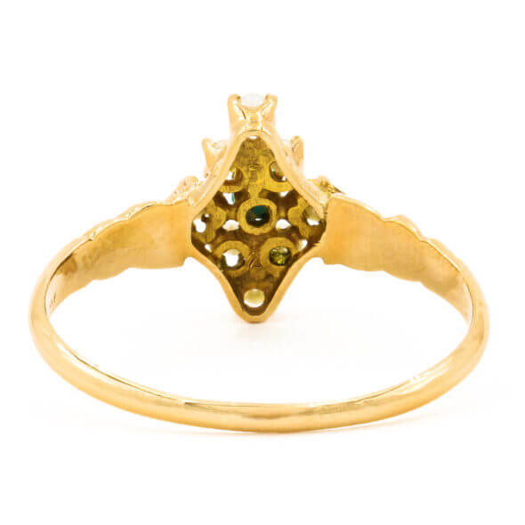 10 Karat Yellow Gold Turquoise | 8 Pearl Victorian Ring back view