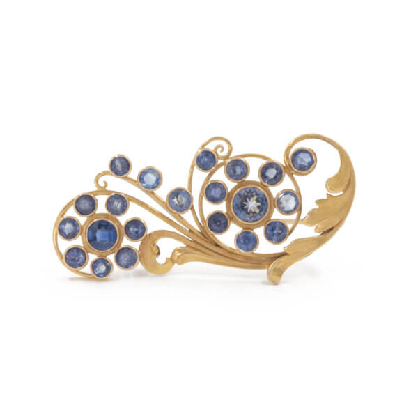 14 Karat Yellow Gold Benitoite | Sapphire Brooch