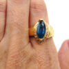 14 Karat Yellow Gold Marquise Cut Sapphire and Diamond Ring on hand