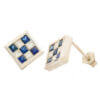 18 Karat White Gold Sapphire & Diamond Square Earrings