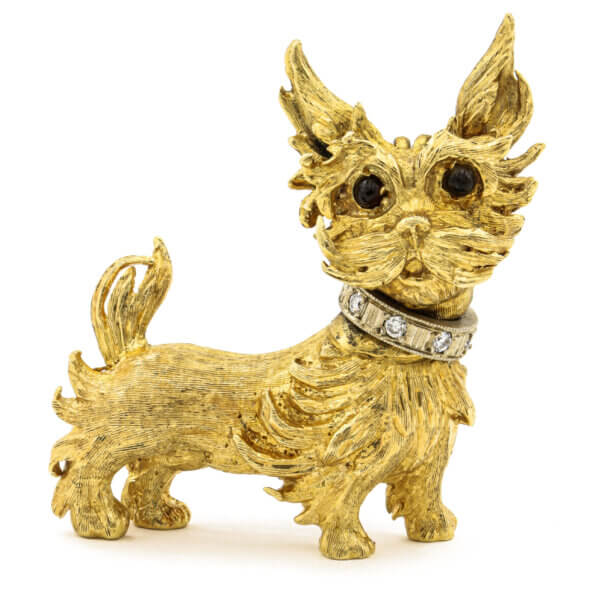 18 Karat Yellow Gold Yorkie | Diamond Brooch