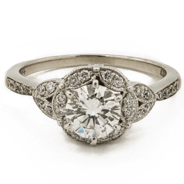 14 Karat White Gold 1.07 Carat Unique Diamond Halo Engagement Ring with GIA Report