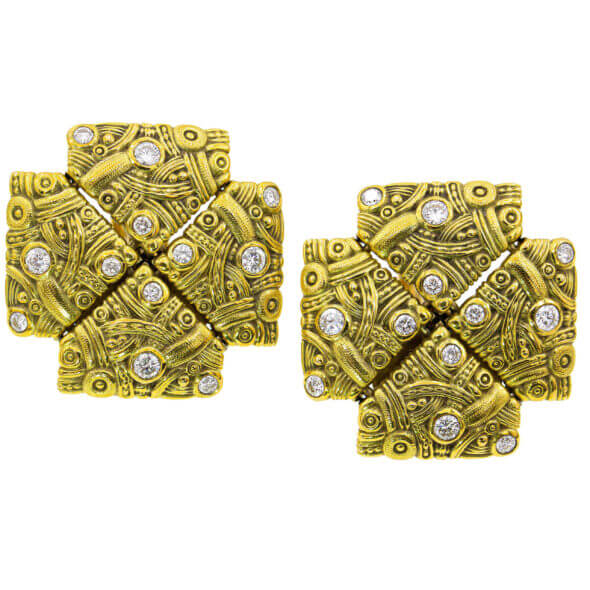 18 Karat Yellow Gold Diamond Alex Sepkus Earrings