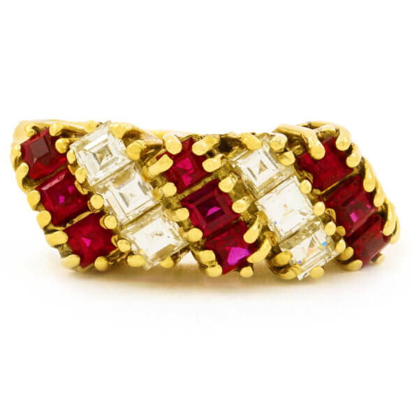 14 Karat Yellow Gold Ruby Diamond Ring