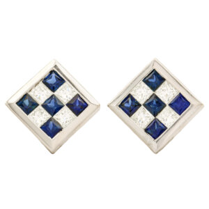 18 Karat White Gold Sapphire & Diamond Square Earrings