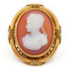 14 Karat Yellow Gold Orangy Pink Agate Cameo Brooch