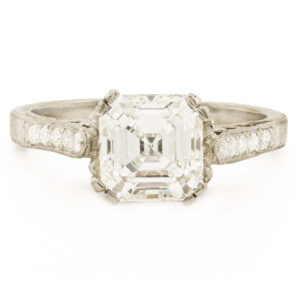 Amazing Platinum Diamond Asscher Cut Diamond Engagement Ring front view