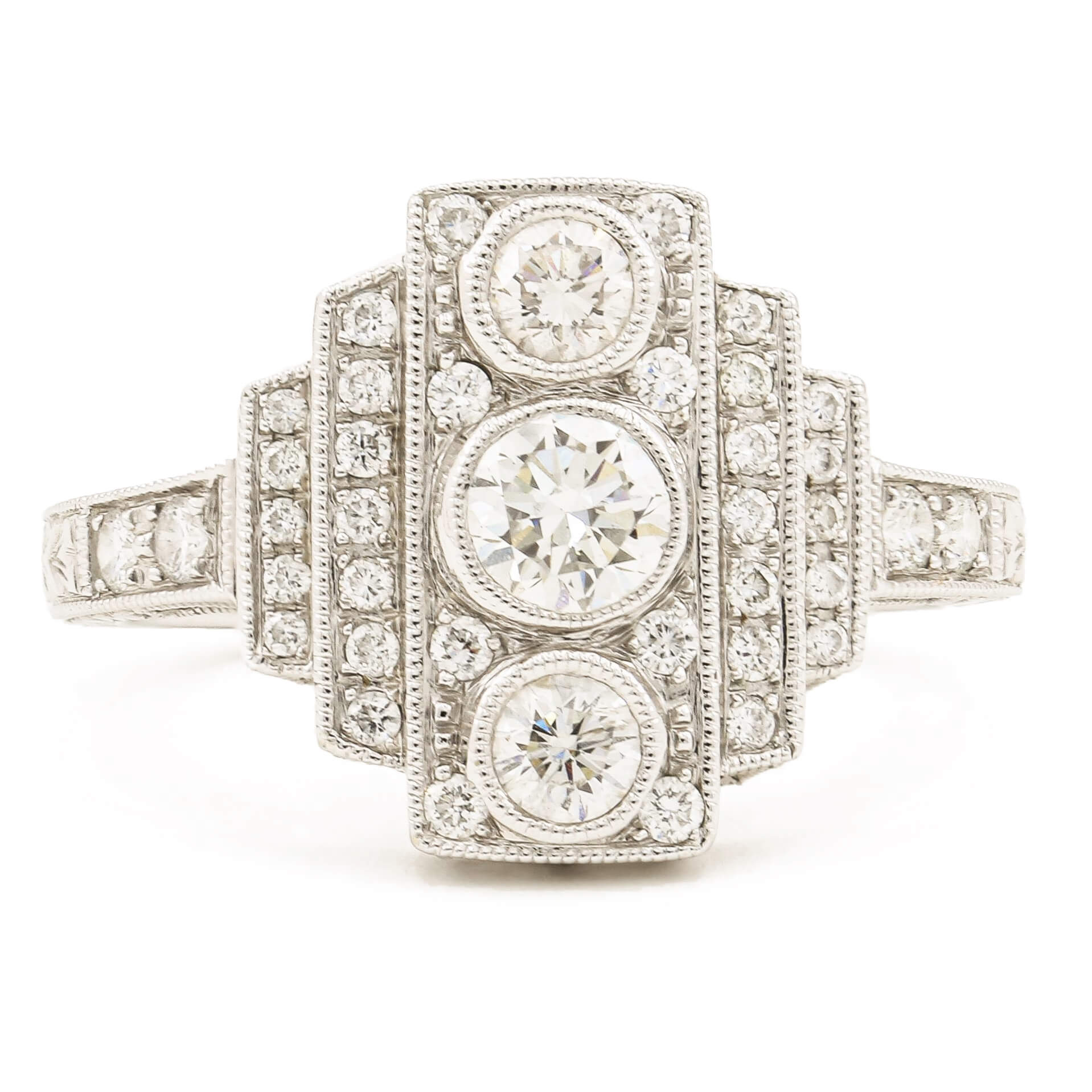 18 Karat White Gold 3 Stone Art Deco Style Diamond Ring Lippa s