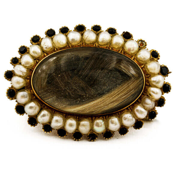 14 Karat Pearl and Black Stone Hair Brooch