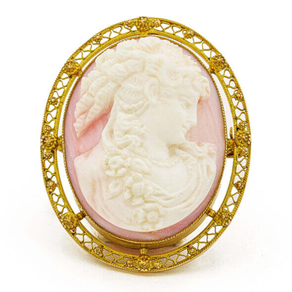 10 Karat Yellow Gold Victorian Cameo Brooch front view