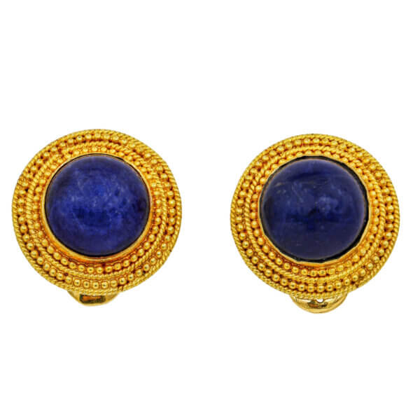 Ilias Lalaounis Sodalite Disc Earrings In 18 Karat Yellow Gold front view